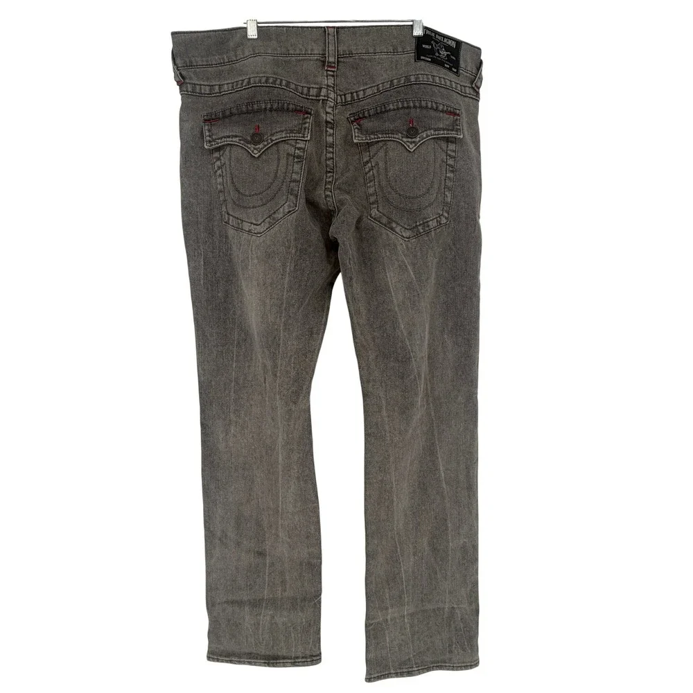 True Religion Ricky Relaxed Straight Gray Jeans Mens 40 Red Stitching